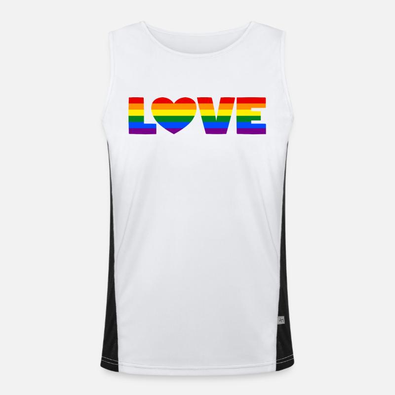 Pride Rainbow Love Heart LGBT LGBTQ CSD Gift Men's Functional Contrast Tank Top 