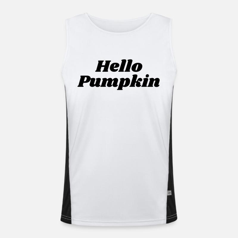 Hello Pumpkin | Welcome Fall Season Pumpkin Text Men's Functional Contrast Tank Top 