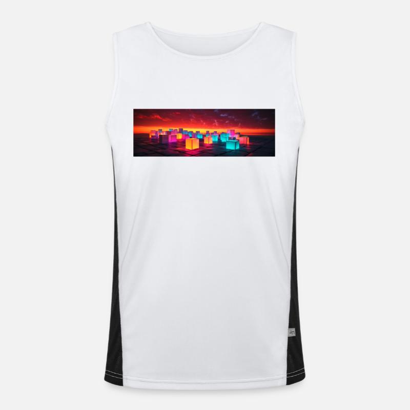 Neon Cubes at sunset Funktionelles Kontrast-Tank Top für Männer 