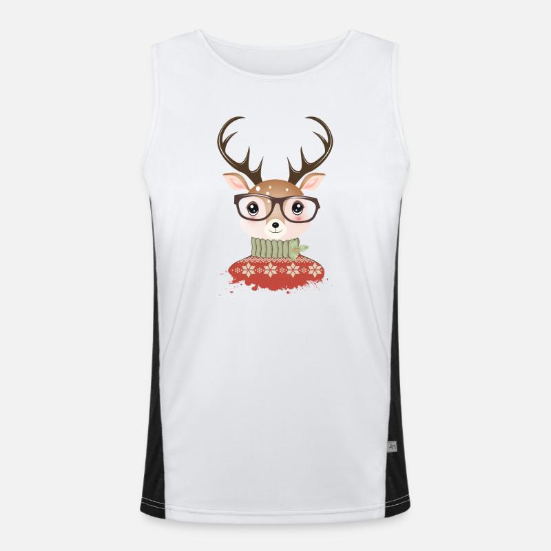Cerf avec pull de Noël et lunettes de nerd Débardeur respirant contrasté Homme 