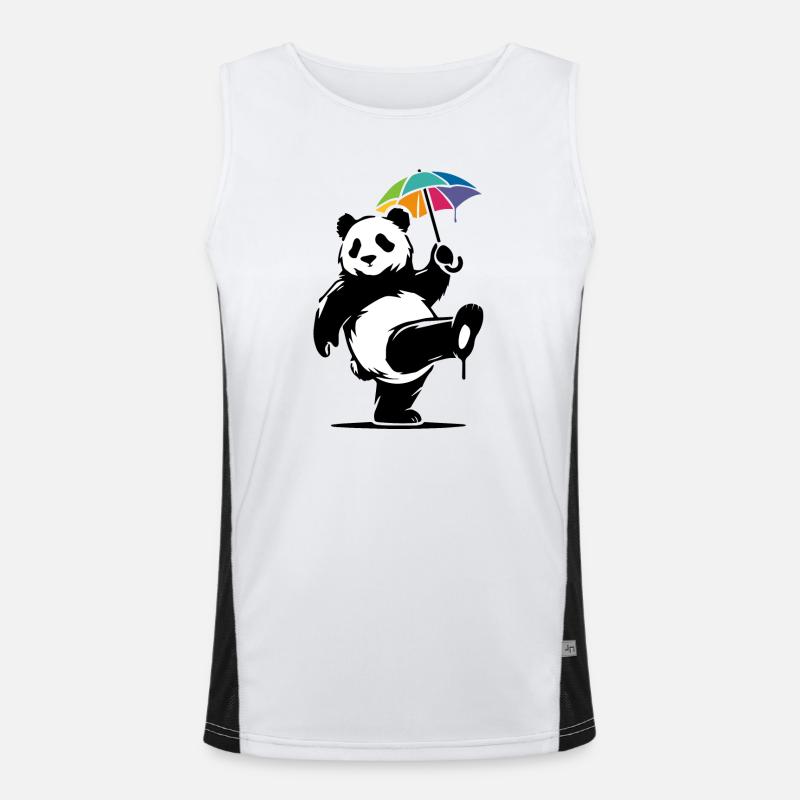 Tanzender Panda mit Regenbogenschirm Funktionelles Kontrast-Tank Top für Männer 