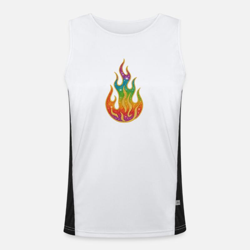 Fire | Rainbow Flame Glitter Splendor - Men's Functional Contrast Tank Top  - white/black