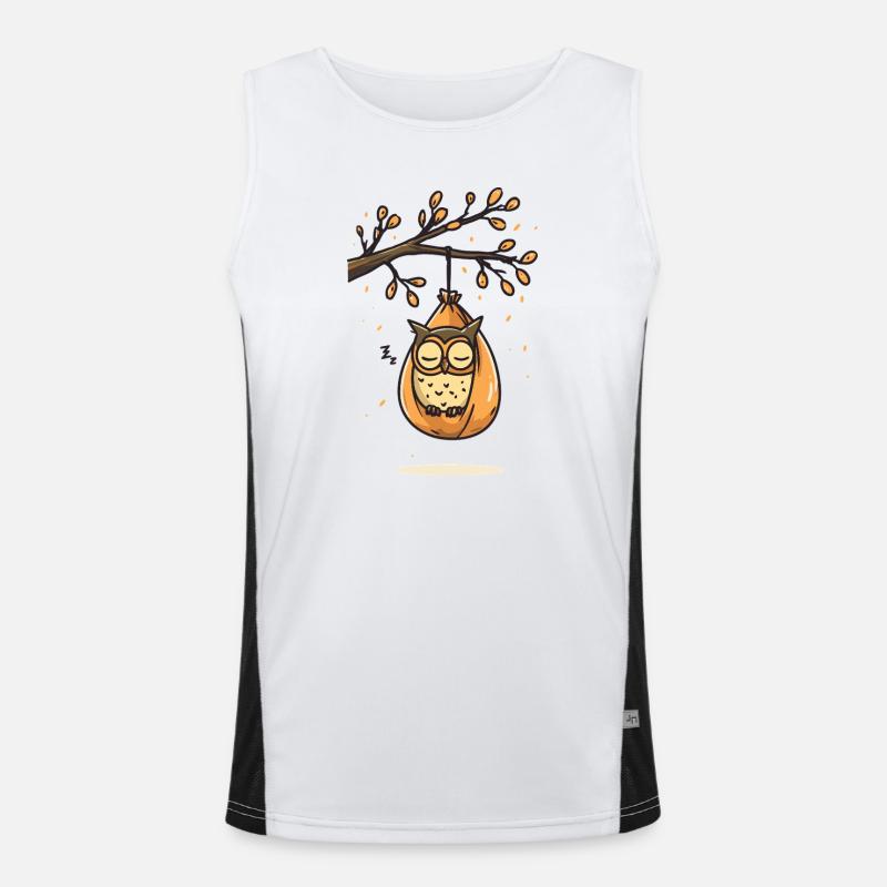 Schlummernde Eule am Herbstast Funktionelles Kontrast-Tank Top für Männer 