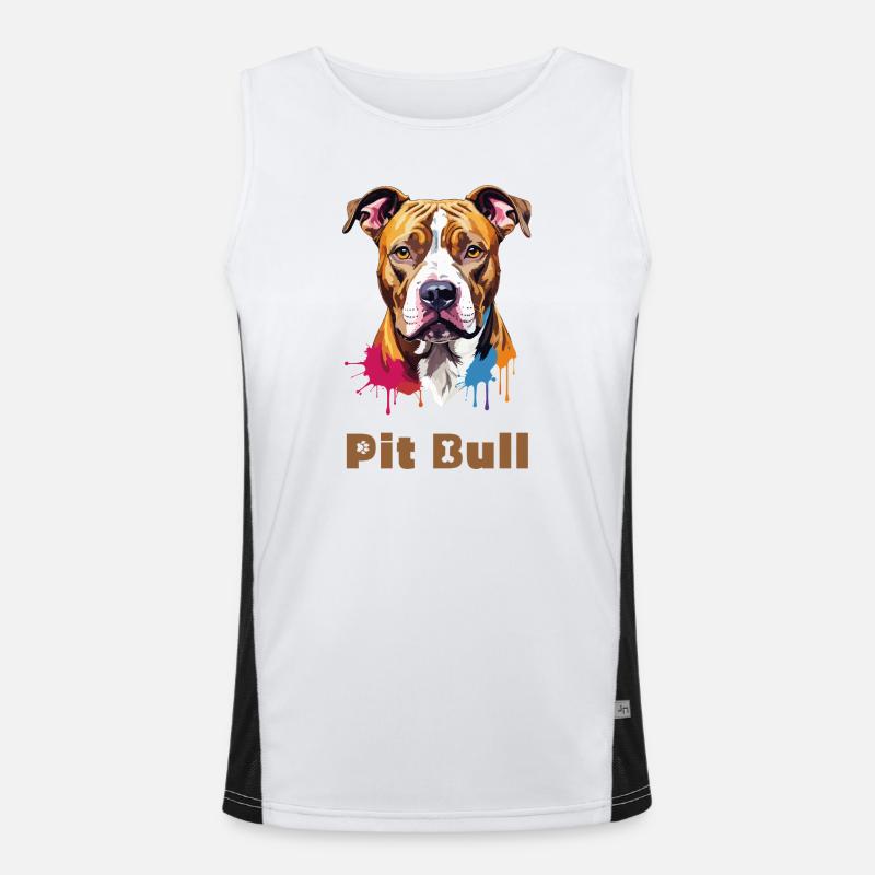 Pitbull Portrait mit Farbspritzern Funktionelles Kontrast-Tank Top für Männer 