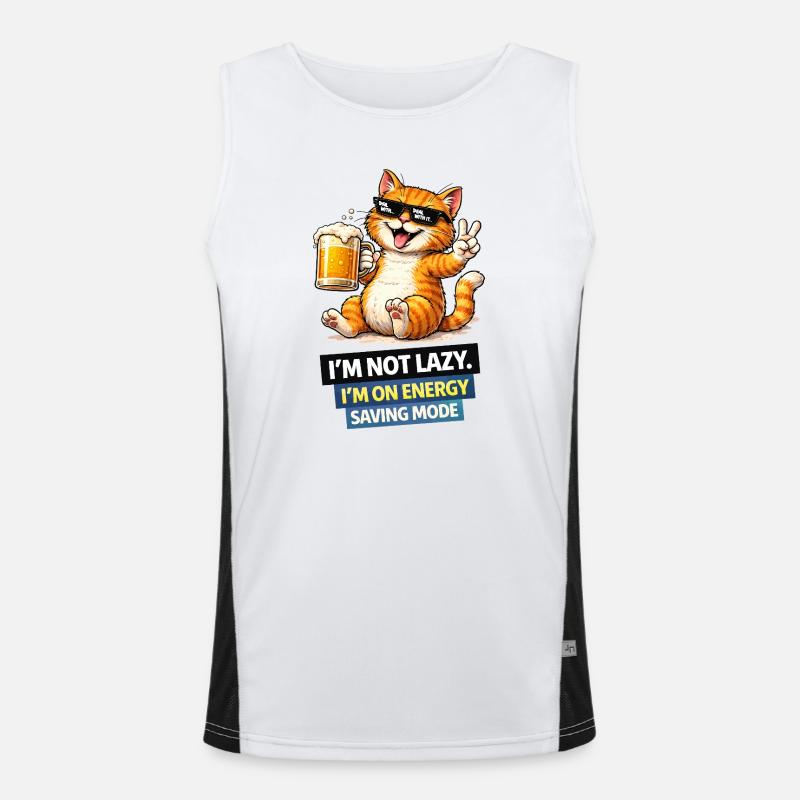 Energy Saving Cat Not Lazy Men's Functional Contrast Tank Top 