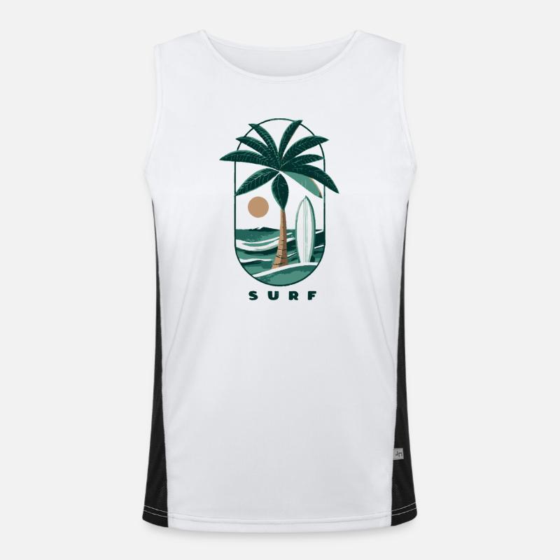 Surf Palm Tree and Beach Men's Functional Contrast Tank Top 