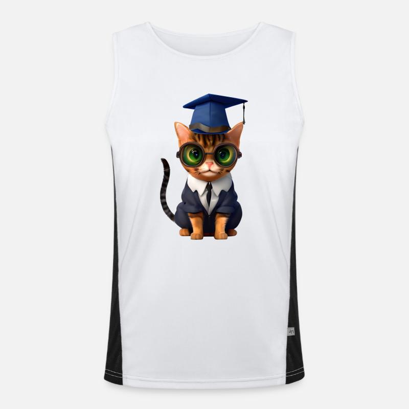 Bachelor Katze Studium Absolvent Schulabschluss Funktionelles Kontrast-Tank Top für Männer 