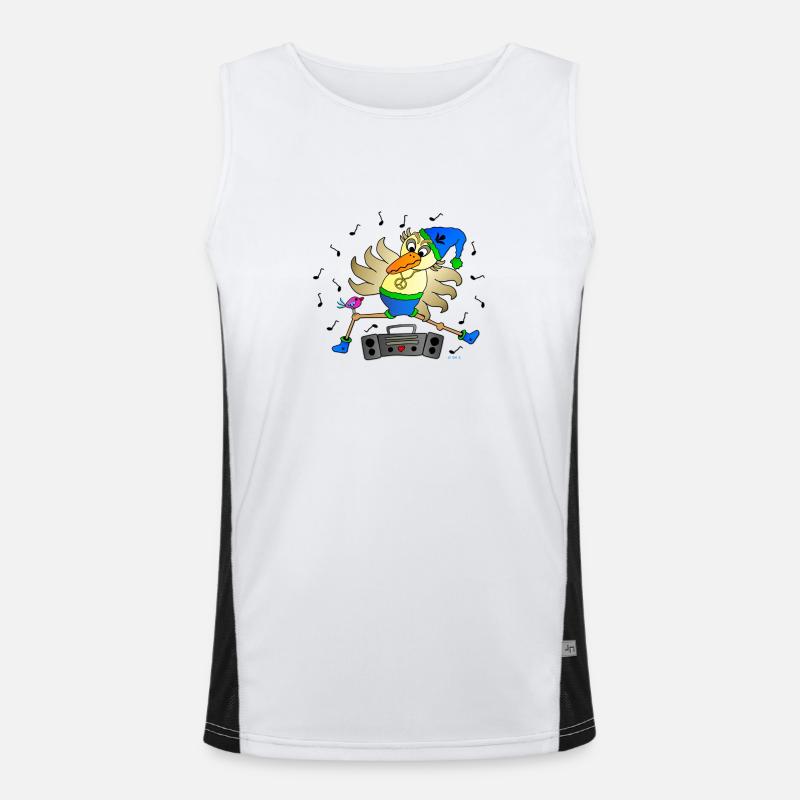 Schräger Vogel Tänzer mit Ghettoblaster Fun Comic Funktionelles Kontrast-Tank Top für Männer 
