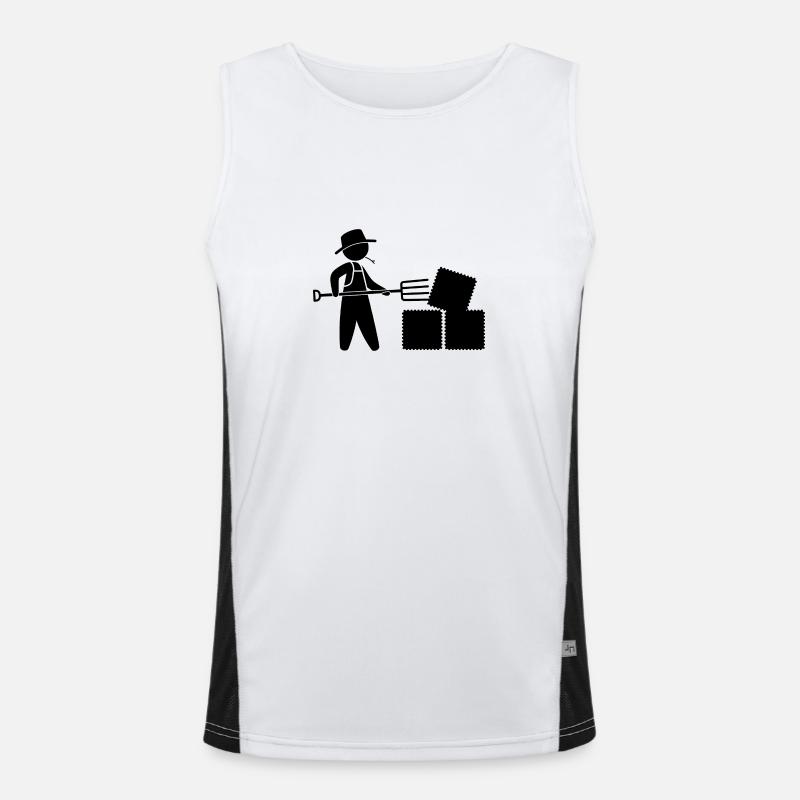 Bauer mit Mistgabel und Heu Funktionelles Kontrast-Tank Top für Männer 
