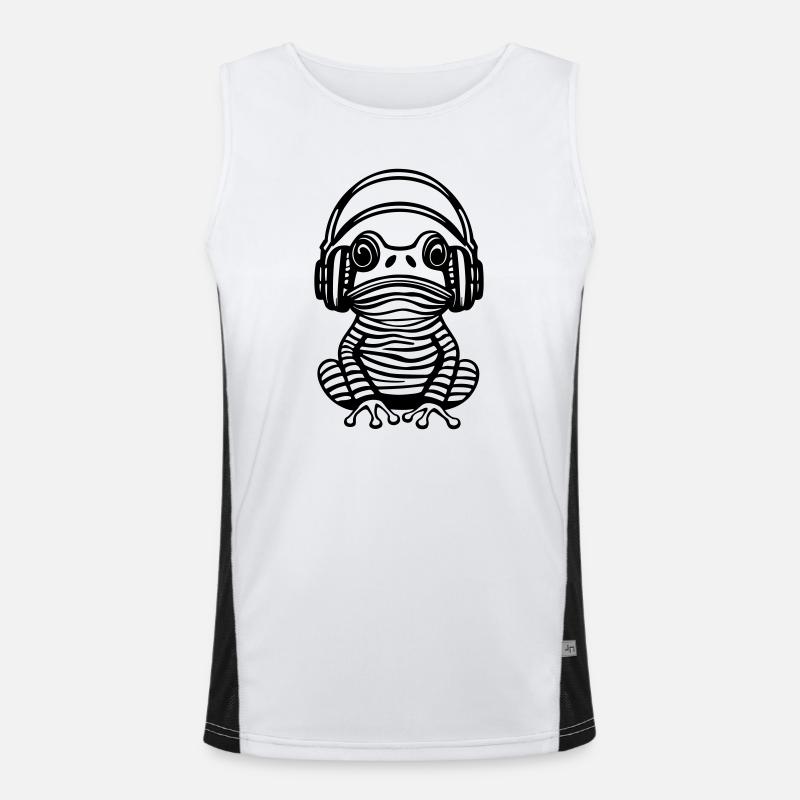 Frosch mit Kopfhörern Funktionelles Kontrast-Tank Top für Männer 