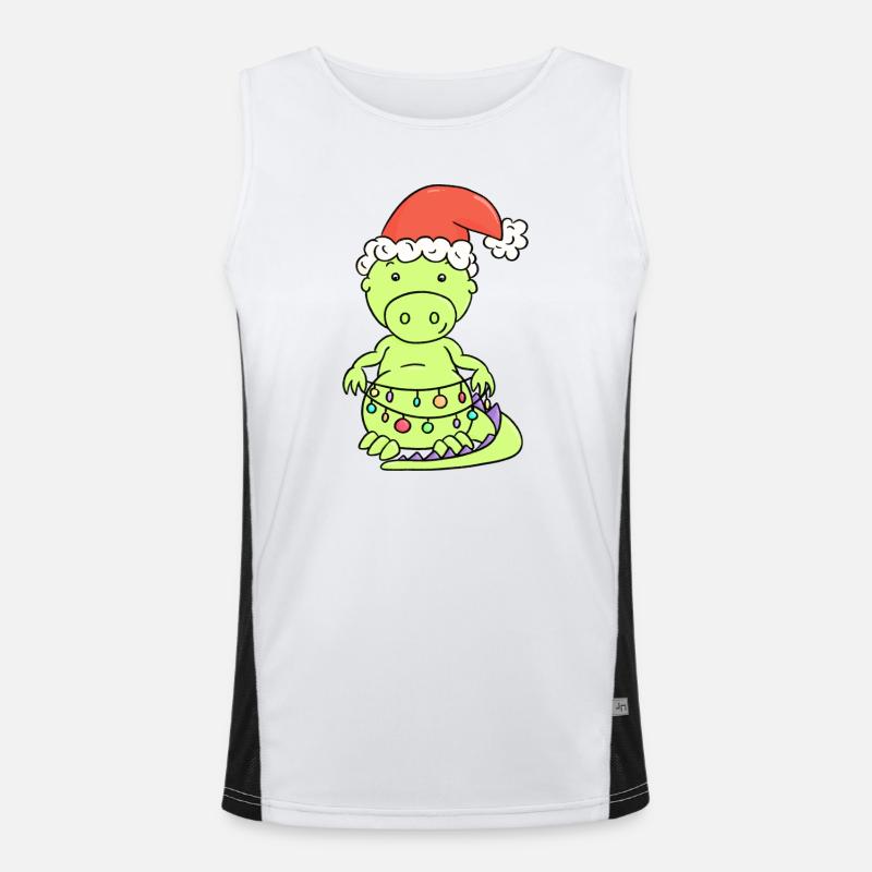 Süßer Weihnachtsdrache mit Lichterkette Funktionelles Kontrast-Tank Top für Männer 