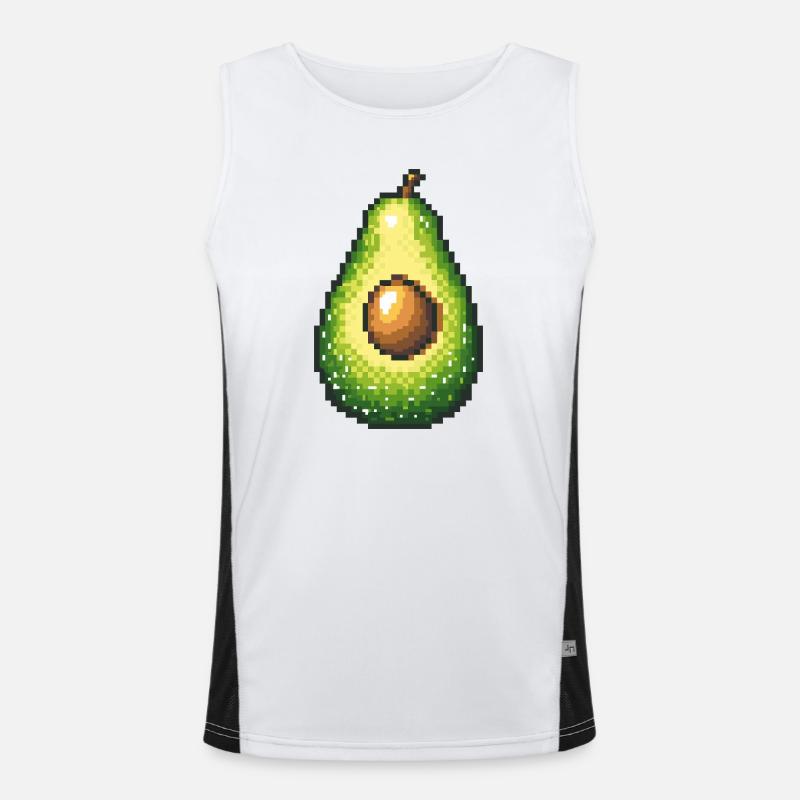Pixel Avocado Retro Fruit Image - Men's Functional Contrast Tank Top  - white/black
