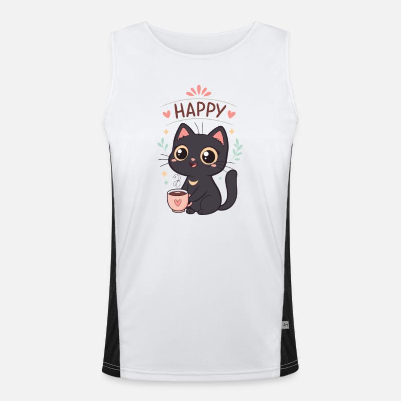 Chat noir Café Heureux Débardeur respirant contrasté Homme 