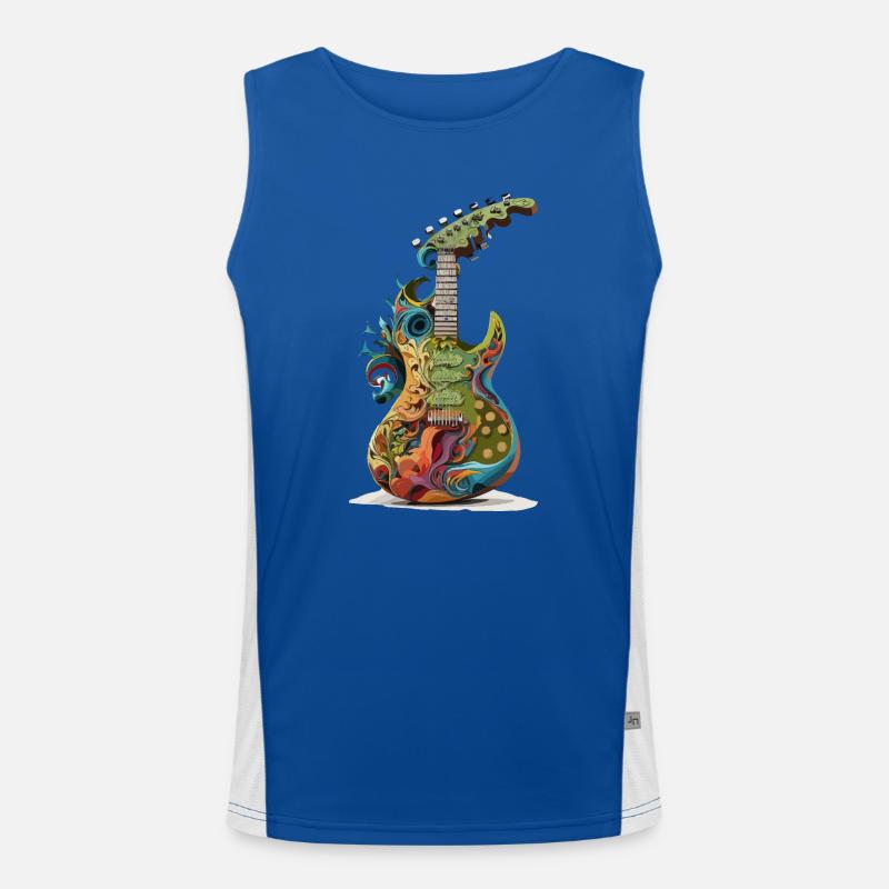 Psychedelic Groove: Cool Weed Head Guitar Men's Functional Contrast Tank Top 