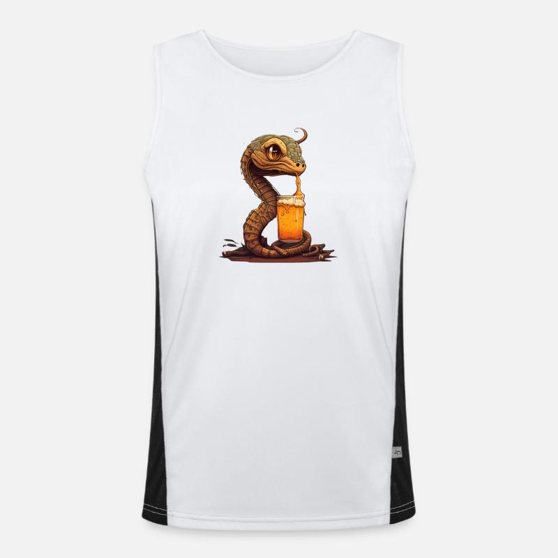 Süße coole Schlange mit Bier Comic Illustration Funktionelles Kontrast-Tank Top für Männer 