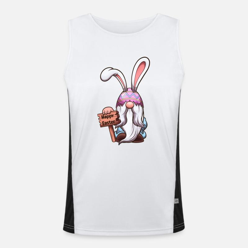Easter Gnome With Easter Egg Hat With Rabbit Ears Men's Functional Contrast Tank Top 