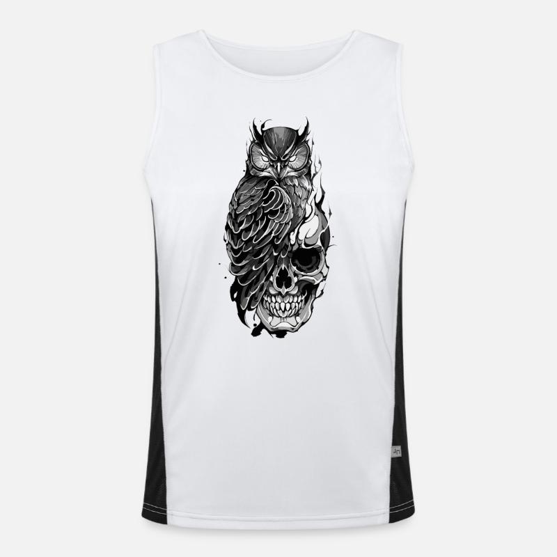 Owl Perched on Skull - Men's Functional Contrast Tank Top  - white/black