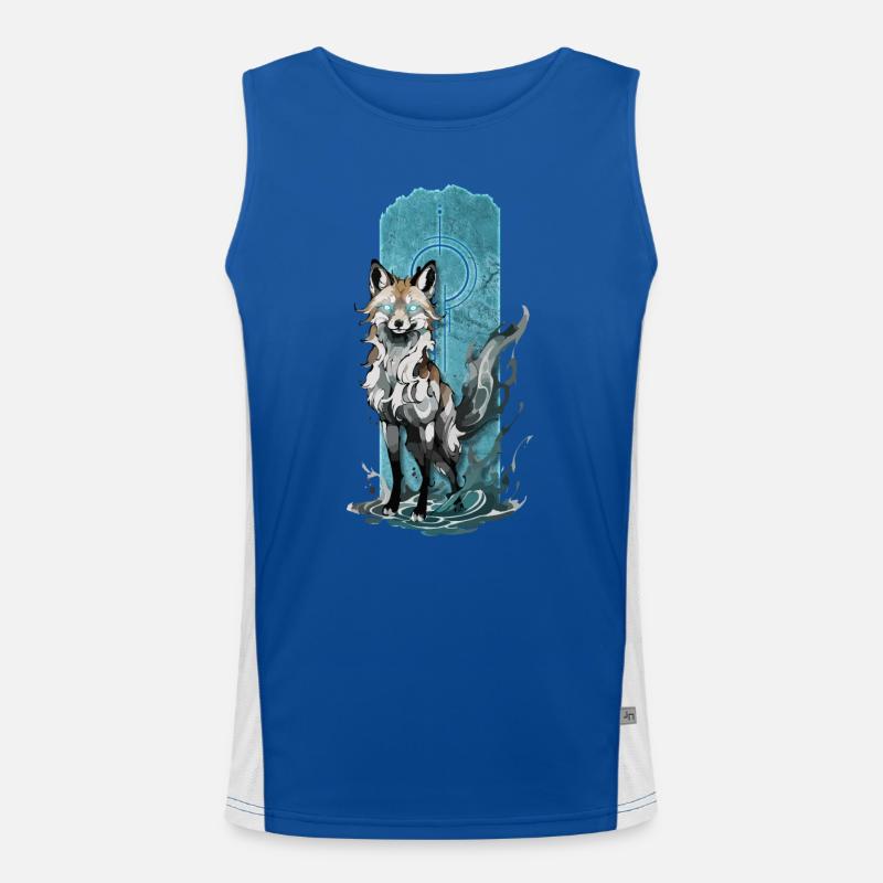Ätherischer Fuchsgeist: Mystischer blauer Flammenfuchs Funktionelles Kontrast-Tank Top für Männer 
