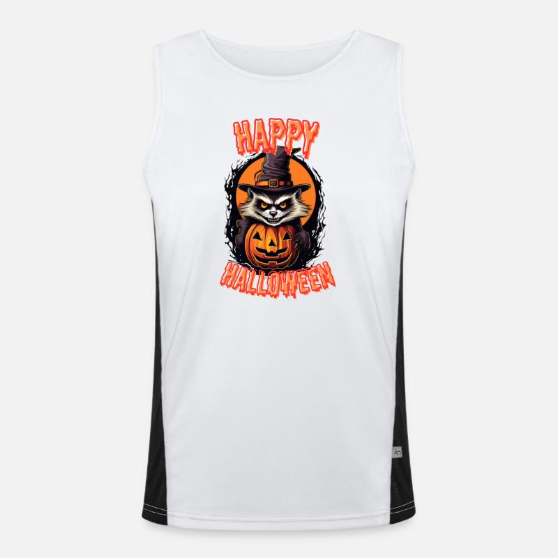 Chat effrayant sorcière avec citrouille Débardeur respirant contrasté Homme 