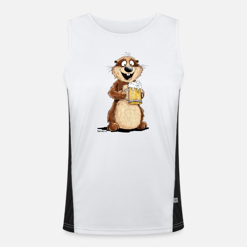 Groundhog Drinking Beer Pun Men's Functional Contrast Tank Top 