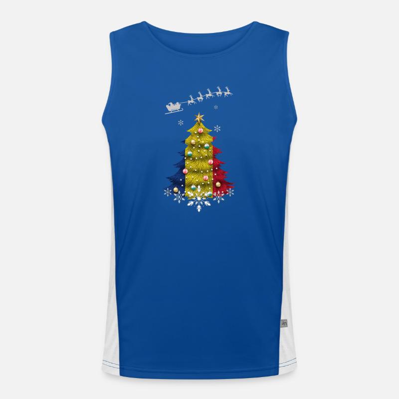 Weihnachtsbaum mit Rumänien-Flagge Funktionelles Kontrast-Tank Top für Männer 