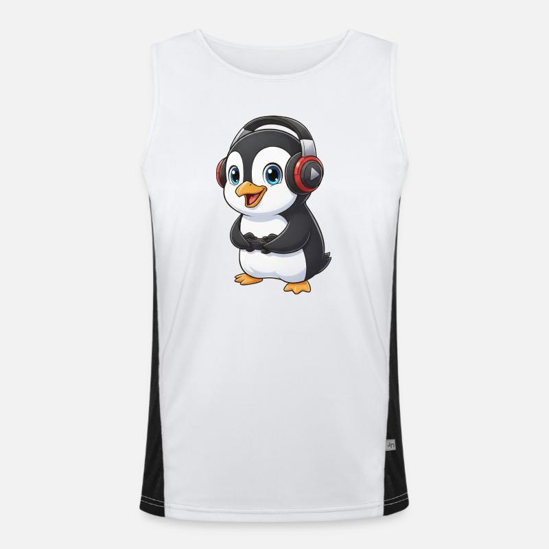 Console de jeu Penguin Gamer mignonne Débardeur respirant contrasté Homme 