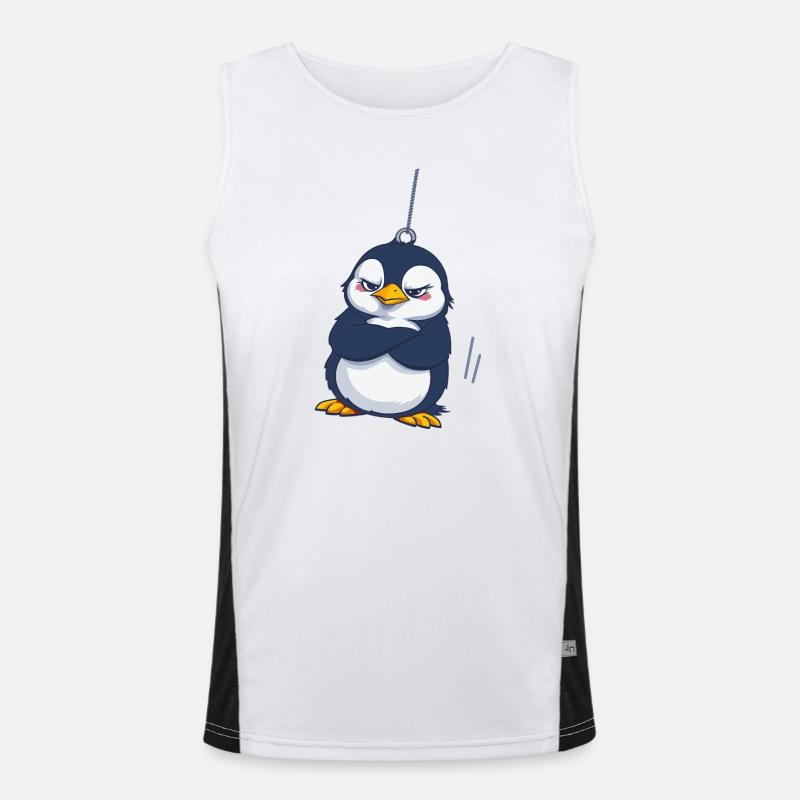 Grumpy Penguin Hanging Men's Functional Contrast Tank Top 
