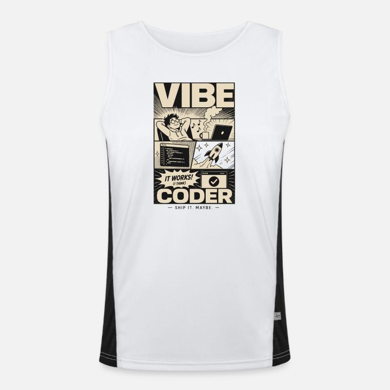 Vibe Coder Programmer Humor - Funktionelles Kontrast-Tank Top für Männer - Weiß/Schwarz