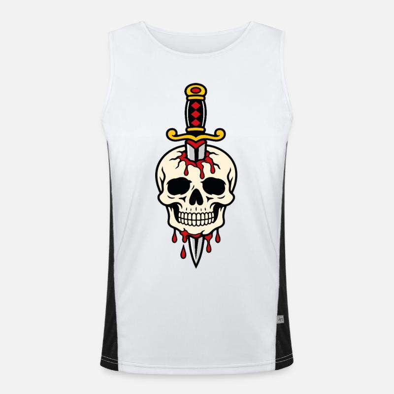 Schädel mit einem Tattoo-Dolch durchbohrt Funktionelles Kontrast-Tank Top für Männer 