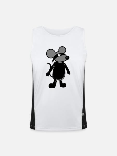 Mouse Evil Robber Ninja Raid Thief Burglar - Men's Functional Contrast Tank Top  - white/black - Front