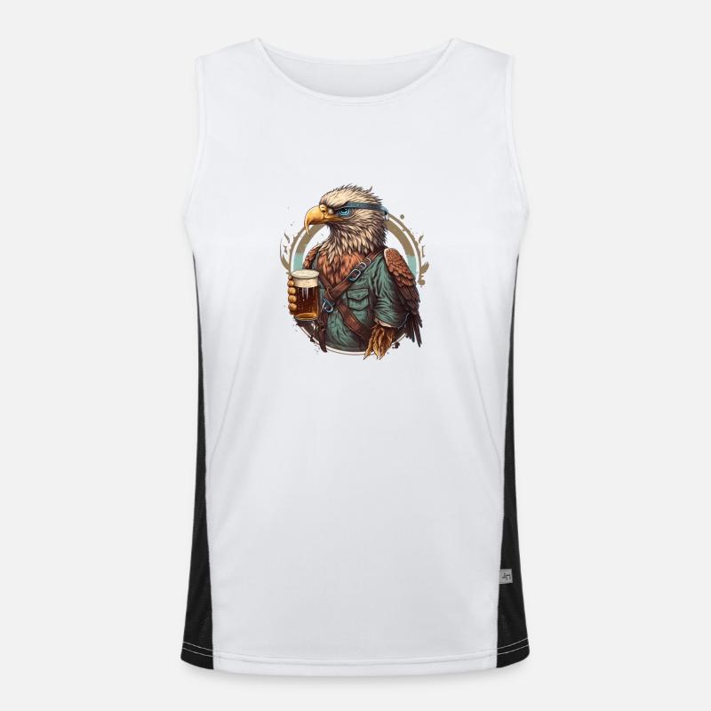 Bier trinkender Adler coole Illustration Funktionelles Kontrast-Tank Top für Männer 