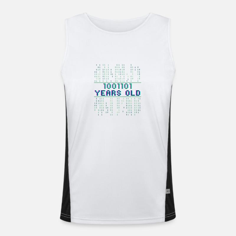 77. Geburtstag 77 Jahre alt Binärcode Informatik Funktionelles Kontrast-Tank Top für Männer 