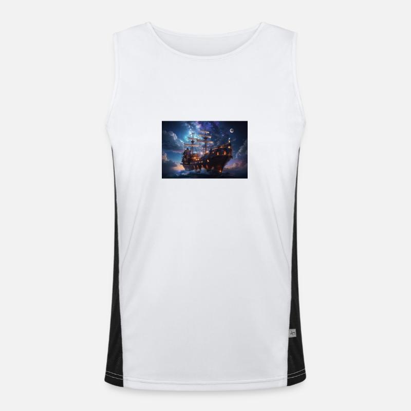 Beautiful sailing ship at night Men's Functional Contrast Tank Top 