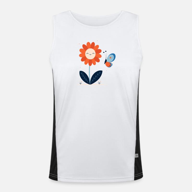 lachende Blume mit Schmetterling Funktionelles Kontrast-Tank Top für Männer 