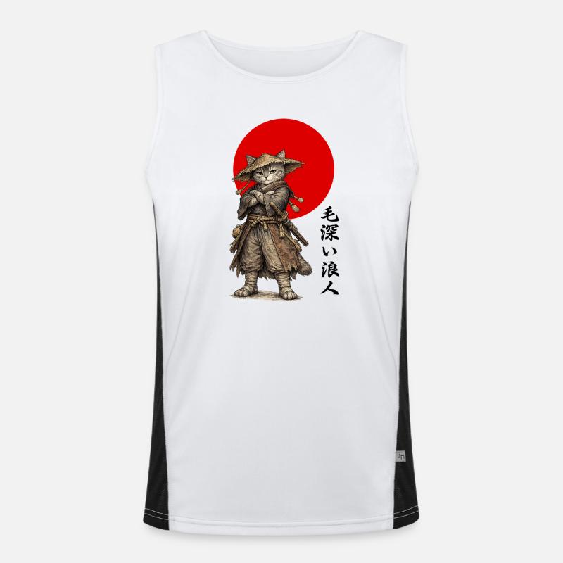 Cat Ronin Samurai Under Red Sun Men's Functional Contrast Tank Top 