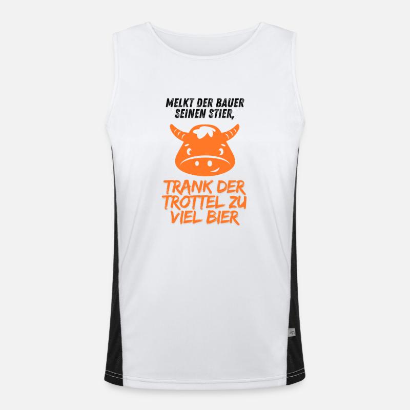 Melkt der Bauer seinen Stier. Funktionelles Kontrast-Tank Top für Männer 
