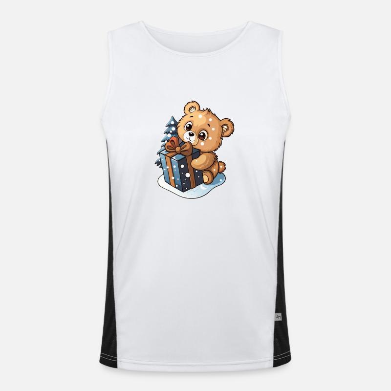 Niedlicher Bär packt Geschenk aus Funktionelles Kontrast-Tank Top für Männer 