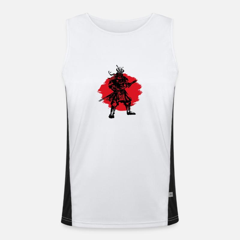 Samurai Japanese Warrior Blood Moon Design Men's Functional Contrast Tank Top 