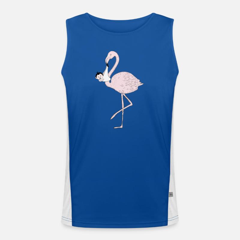Flamingo bringt das Baby anstatt der Storch Funktionelles Kontrast-Tank Top für Männer 