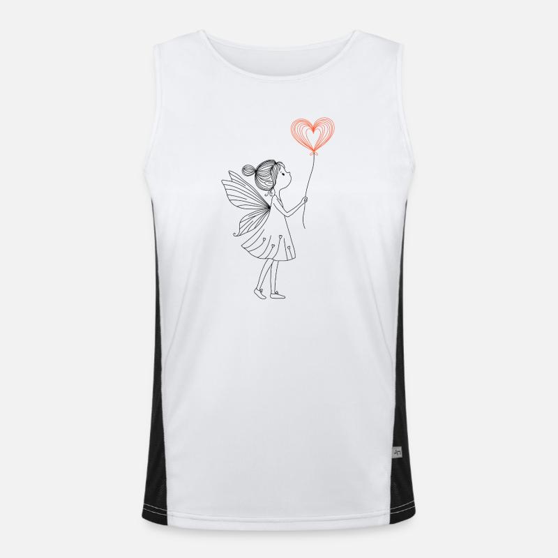 Handgezeichnete kleine Fee mit Herzluftballon Funktionelles Kontrast-Tank Top für Männer 