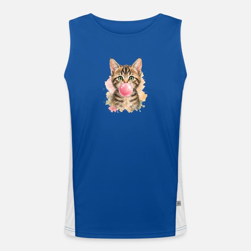 Cat with pink bubble Men's Functional Contrast Tank Top