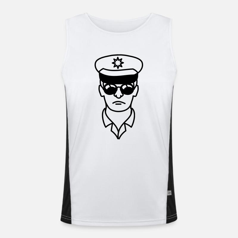 Cool Polizei Mann Gesicht Kopf Funktionelles Kontrast-Tank Top für Männer 