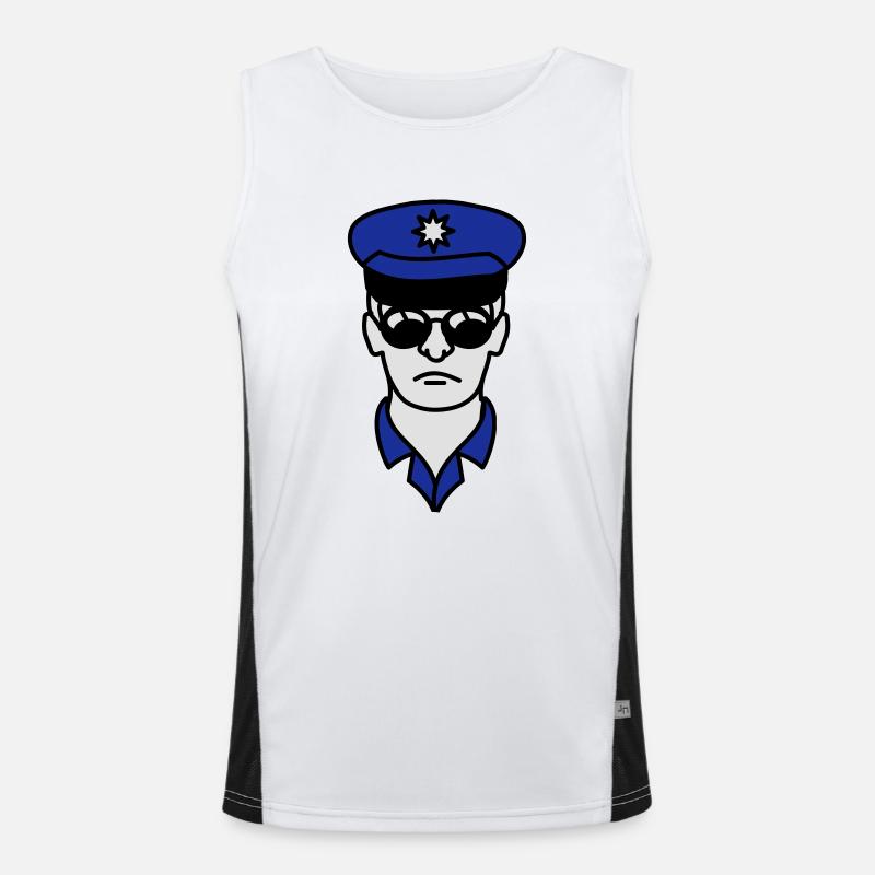 Cool Polizei Mann Gesicht Kopf Funktionelles Kontrast-Tank Top für Männer 