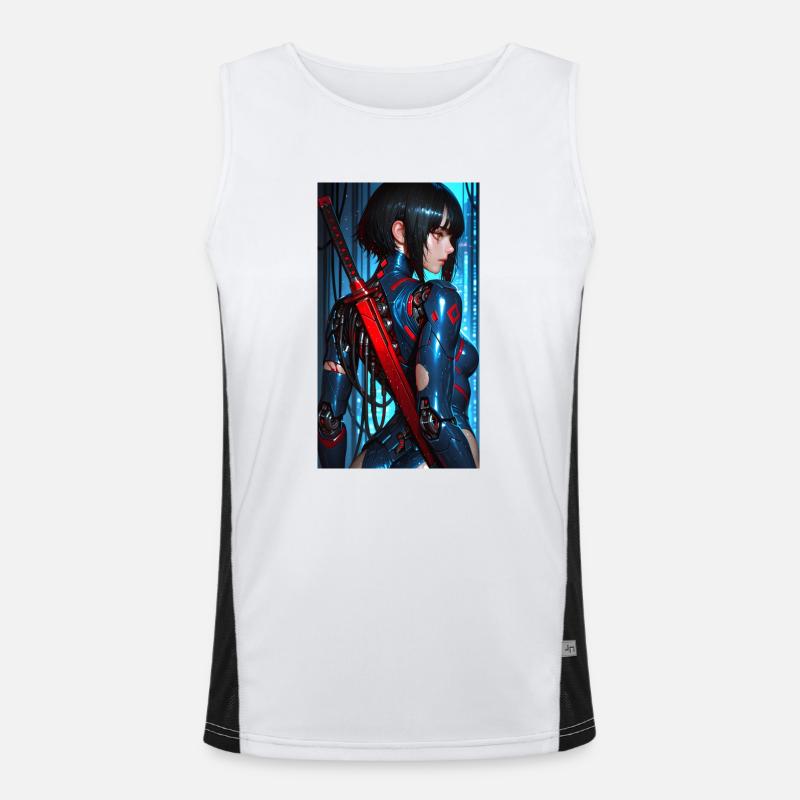3D Blue/Red Cyberpunk Samurai Warrior with Katana Men's Functional Contrast Tank Top 