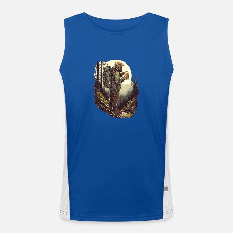 Wanderer in der Natur mit Bier bergen und Wald Funktionelles Kontrast-Tank Top für Männer 