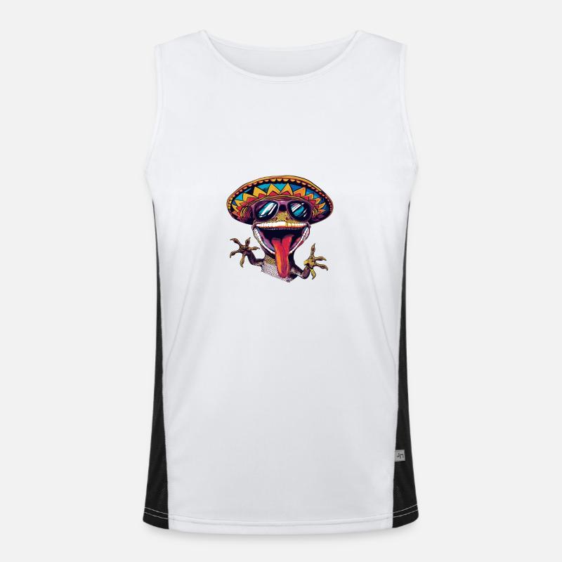 Lizard Gecko Comic Funny Sombrero - Men's Functional Contrast Tank Top  - white/black