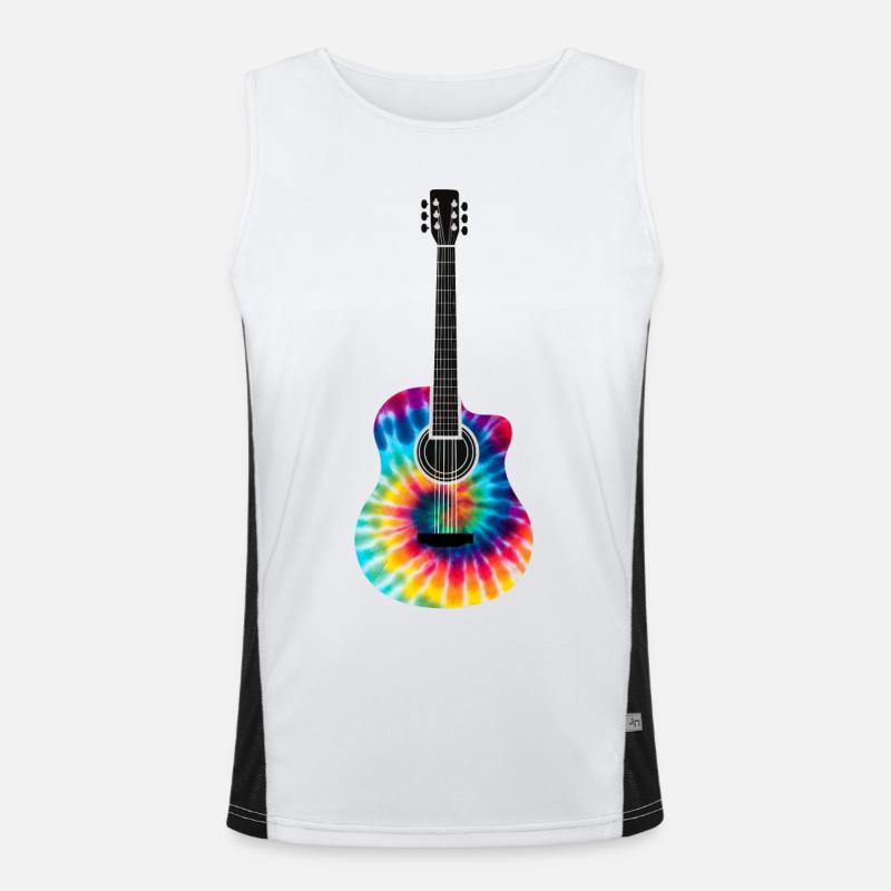 Multi-Colored Tie Dye Guitar Design Men's Functional Contrast Tank Top 