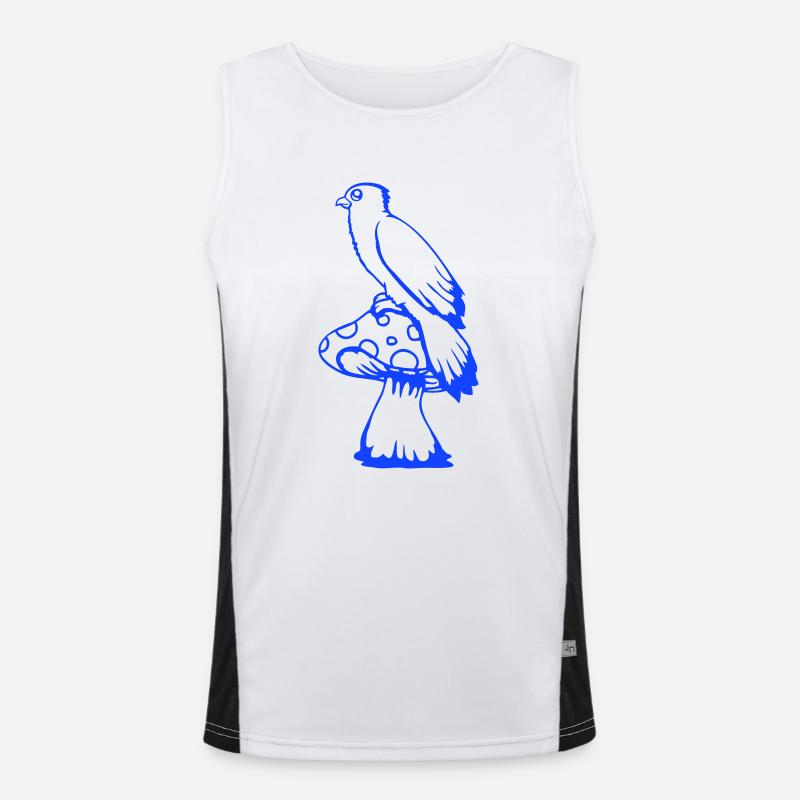 Bird sitting cute big mushroom dots toadstool Men's Functional Contrast Tank Top 