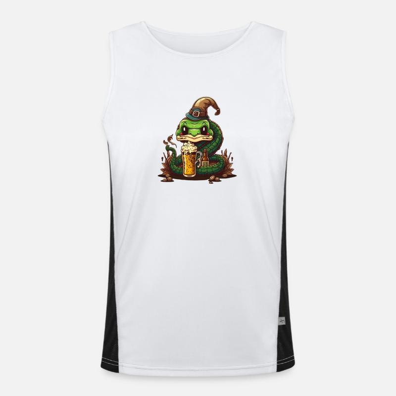 Lustige coole Schlange mit Bier und Hut Funktionelles Kontrast-Tank Top für Männer 
