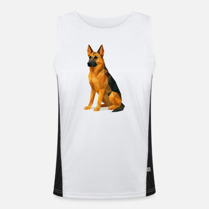 German Shepherd Dog in Low Poly Men's Functional Contrast Tank Top 